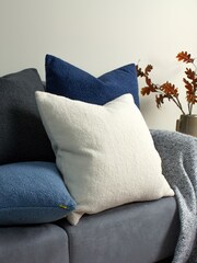 Furn Cream Malham Shearling Fleece Square Feather Filled Cushion - Image 1 of 5