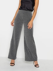 PixieGirl Petite Black Glitter Pinstripe Wide Leg Trousers - Image 2 of 5