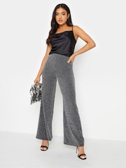 PixieGirl Petite Black Glitter Pinstripe Wide Leg Trousers - Image 3 of 5
