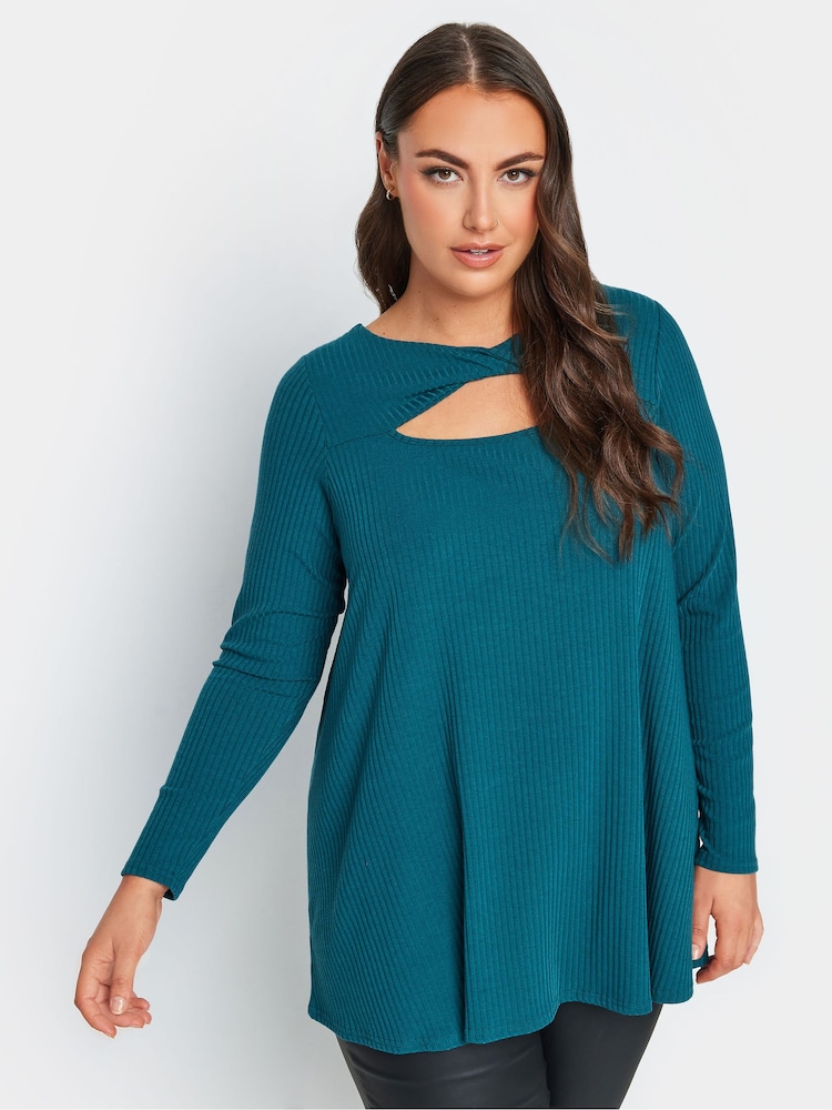 Yours Curve Blue Twist Front Rib Swing Top - Image 1 of 5