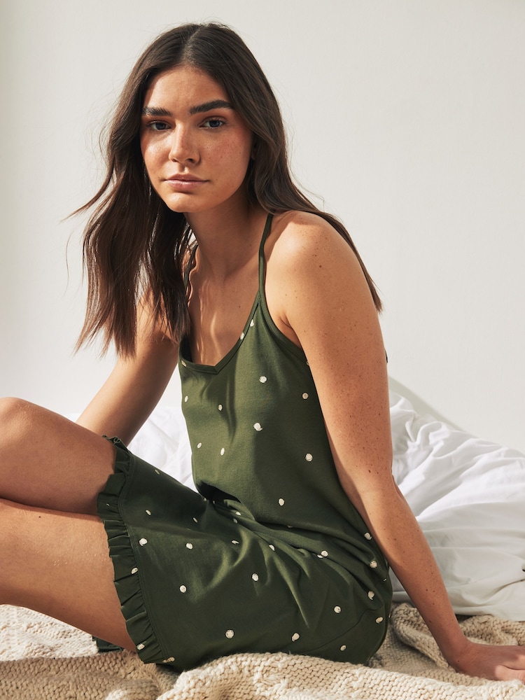 Khaki gepunktet - Print Slip Nightie - Bild 1 von 7 Khaki gepunktet - Print Slip Nightie - Bild 1 von 7