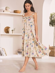 Cream Floral Cotton Frill Nightie - Image 1 of 7