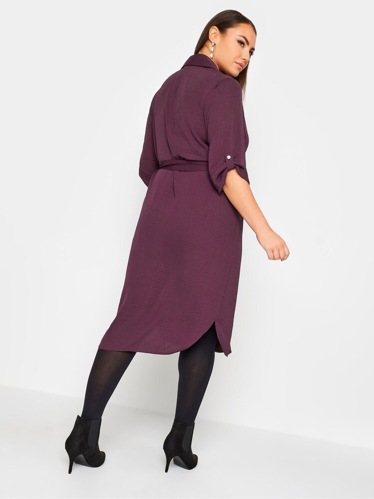 Yours Curve Purple Tab 3/4 Sleeve Dress - Image 2 of 4