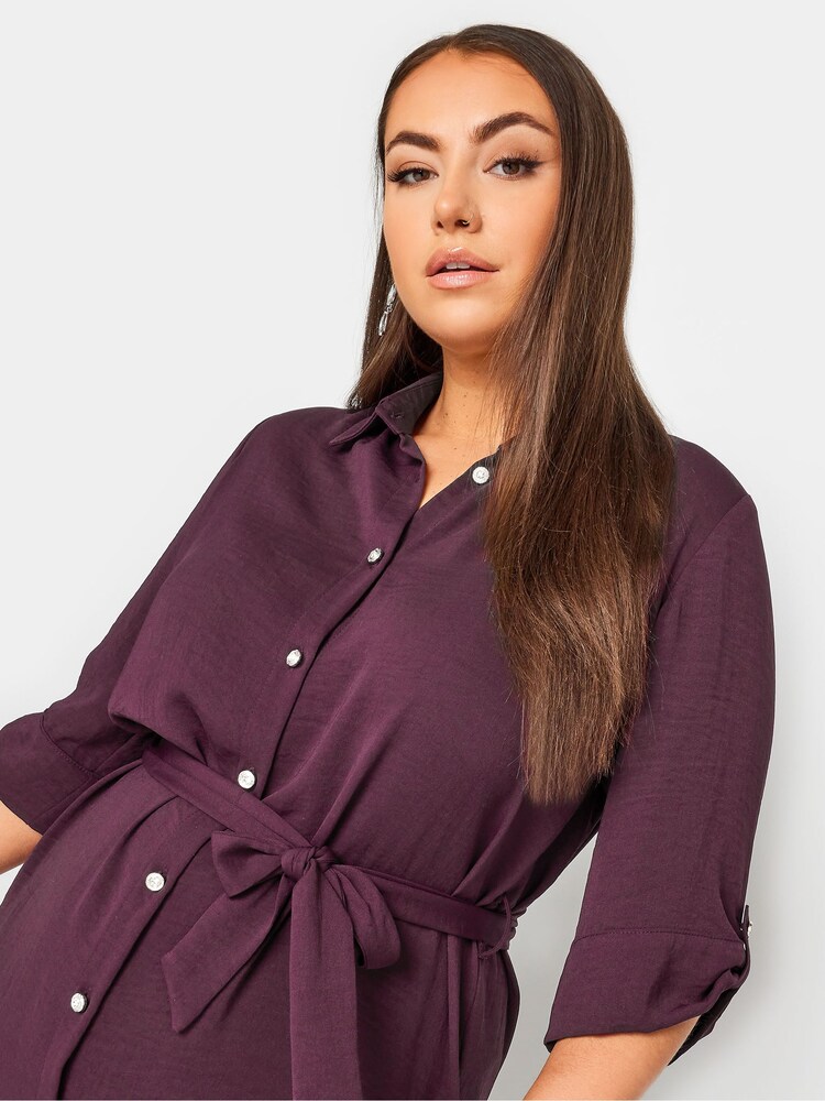 Yours Curve Purple Tab 3/4 Sleeve Dress - Image 4 of 4
