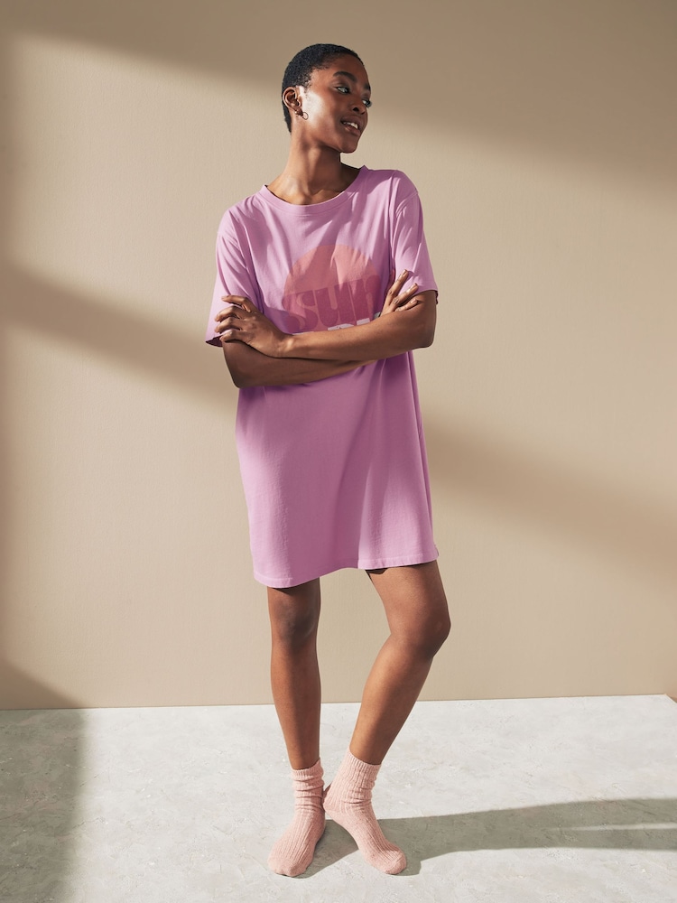Pink Cotton Graphic Nightie - Image 2 of 7
