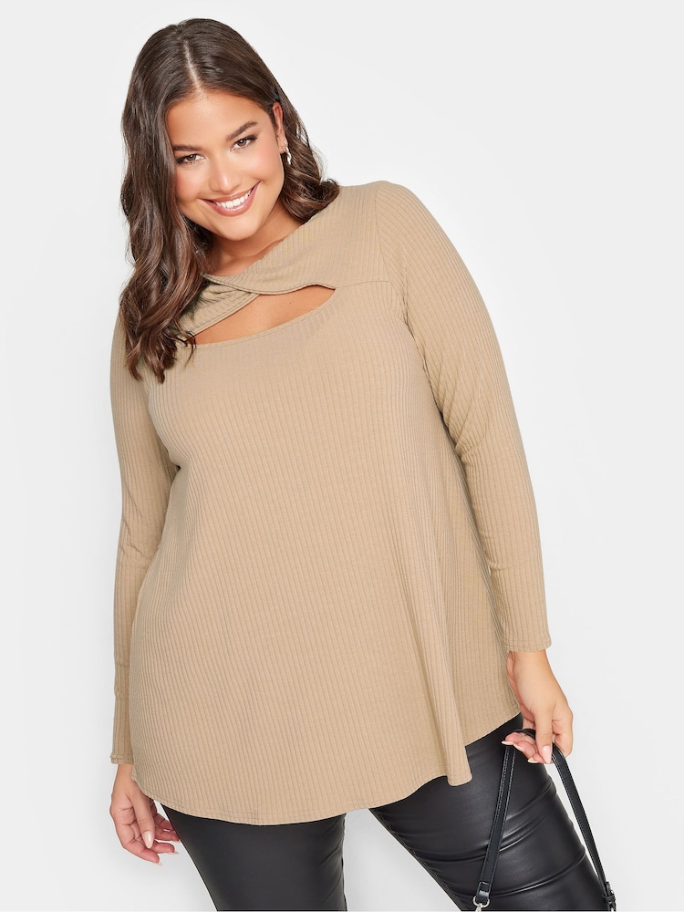 Yours Curve Brown Twist Front Rib Swing Top - Image 1 of 5