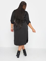 Yours Curve Black Tab 3/4 Sleeve Dress - Image 2 of 4