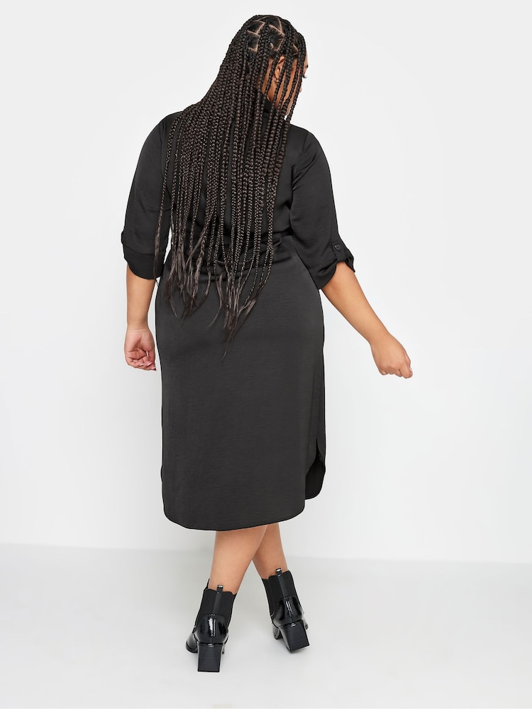 Yours Curve Black Tab 3/4 Sleeve Dress - Image 2 of 4