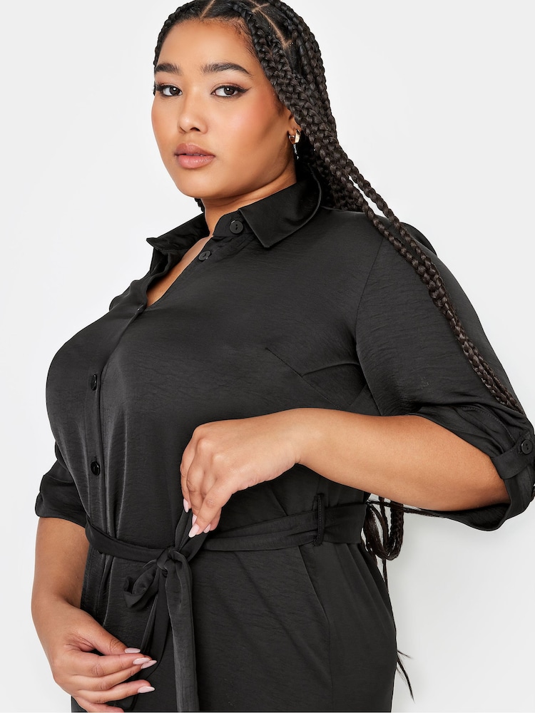 Yours Curve Black Tab 3/4 Sleeve Dress - Image 4 of 4 Yours Curve Black Tab 3/4 Sleeve Dress - Image 4 of 4