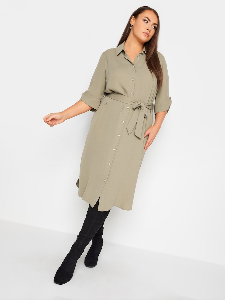 Yours Curve Natural Tab 3/4 Sleeve Dress - Image 1 of 4 Yours Curve Natural Tab 3/4 Sleeve Dress - Image 1 of 4