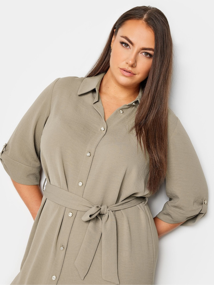 Yours Curve Natural Tab 3/4 Sleeve Dress - Image 4 of 4 Yours Curve Natural Tab 3/4 Sleeve Dress - Image 4 of 4