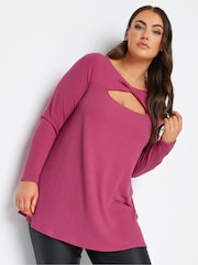 Yours Curve Pink Twist Front Rib Swing Top - Image 1 of 5