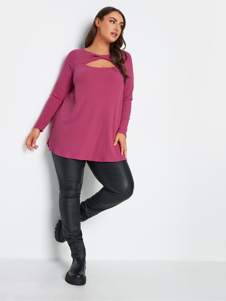 Yours Curve Pink Twist Front Rib Swing Top - Image 2 of 5
