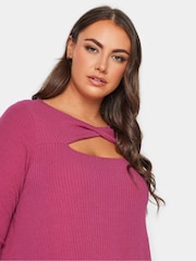 Yours Curve Pink Twist Front Rib Swing Top - Image 4 of 5