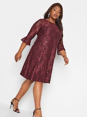 Yours Curve Red Sweetheart Lace Swing Dress - Image 1 of 4