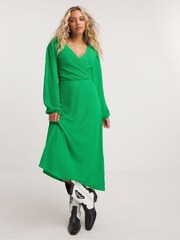 Simply Be Green Popcorn Wrap Midi Dress - Image 1 of 4