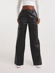 Simply Be Black PU Cargo Trousers - Image 1 of 4
