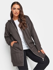 Yours Curve Grey Longline Zip Through Hoodie - Image 1 of 4