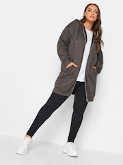 Yours Curve Grey Longline Zip Through Hoodie - Image 2 of 4