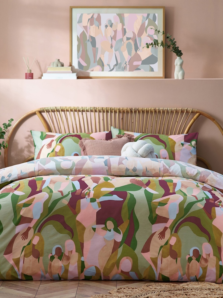 Furn Pink Self Love Abstract Reversible Duvet Cover Set - Image 1 of 4