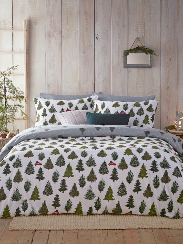 Furn Green Evergreen Brushed 100% Cotton Reversible Christmas Duvet Cover Set - Image 1 of 4