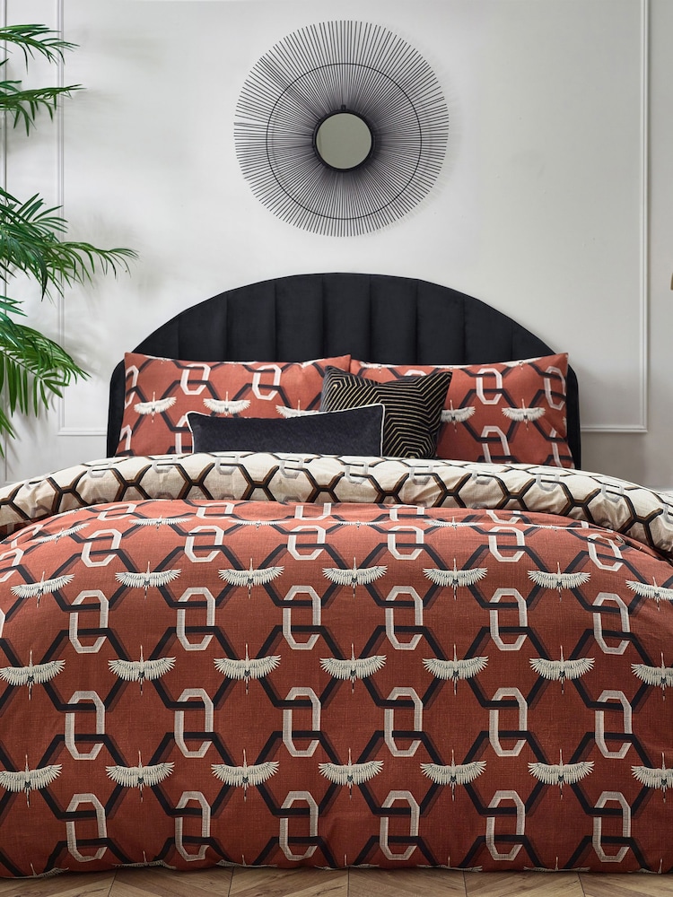 Furn Red Avalon Geometric Reversible Duvet Cover Set - Image 1 of 4