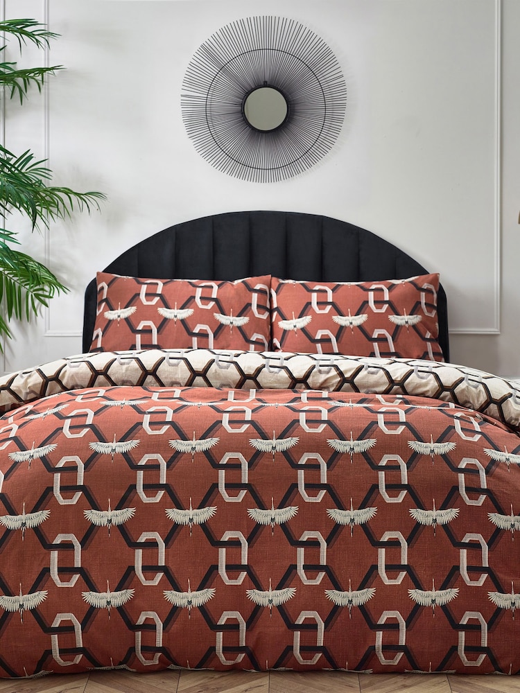 Furn Red Avalon Geometric Reversible Duvet Cover Set - Image 2 of 4