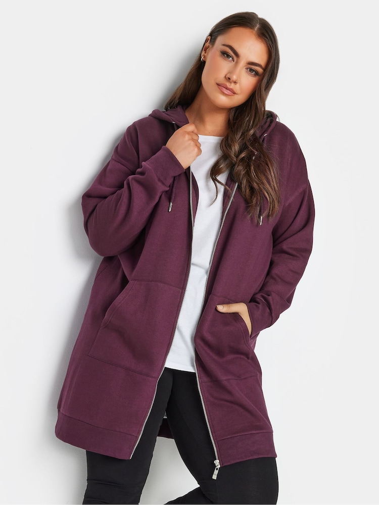 Yours Curve Purple Longline Zip Through Hoodie - Image 1 of 4