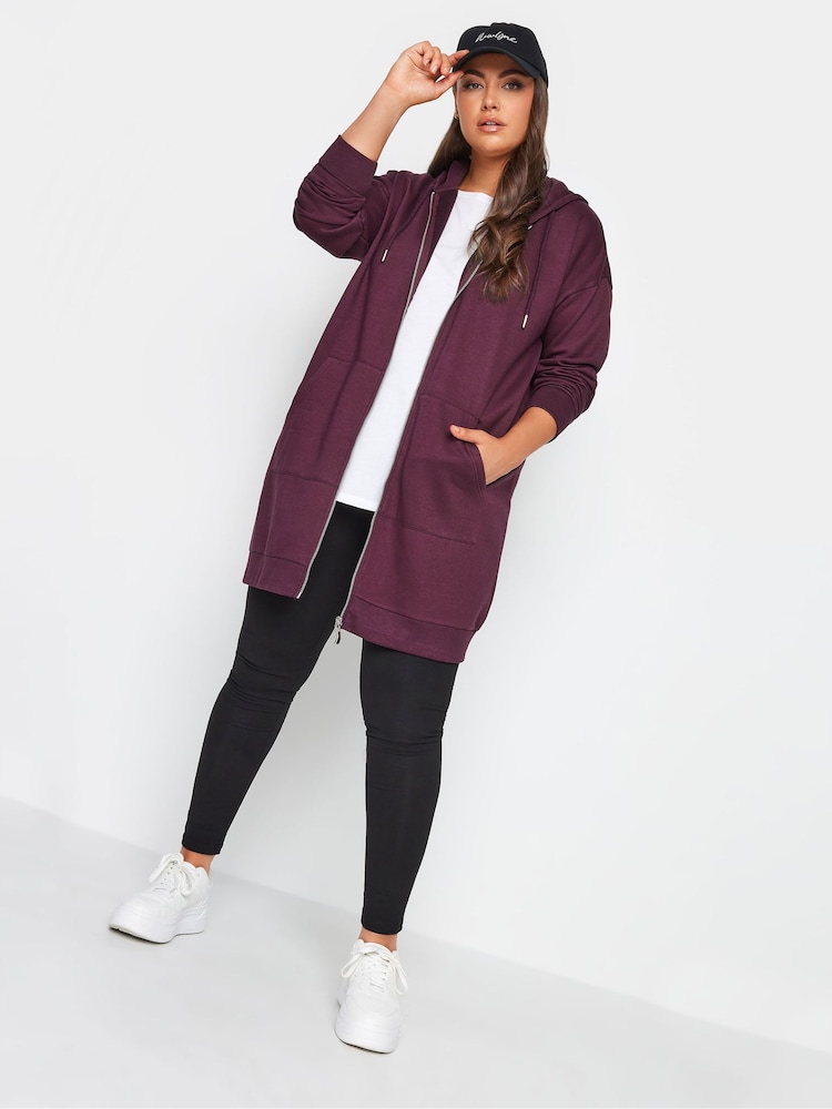 Yours Curve Purple Longline Zip Through Hoodie - Image 2 of 4