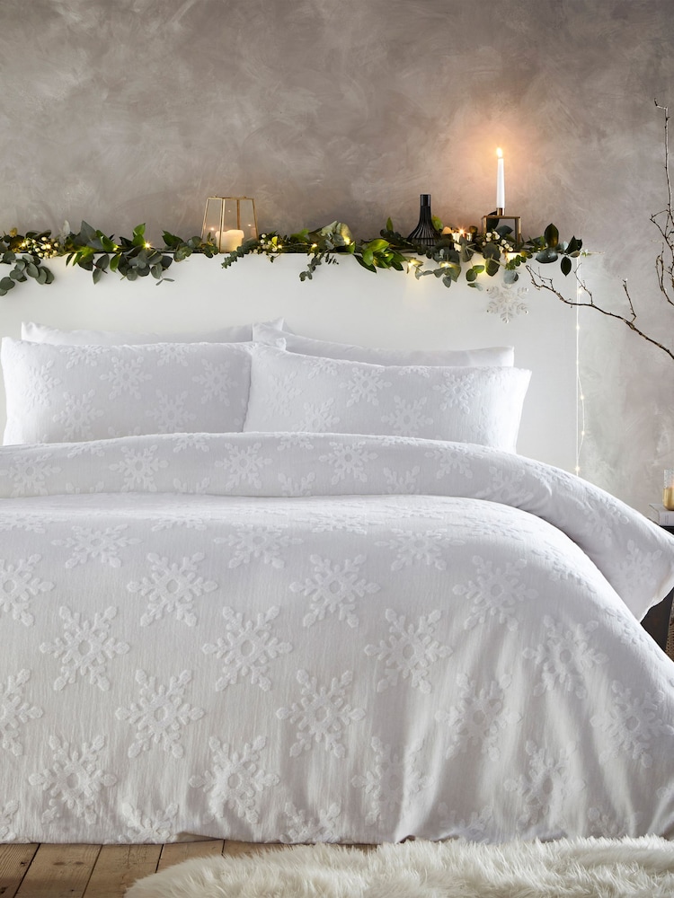 Furn White Snowflake 100% Cotton Tufted Duvet Cover Set - Image 2 of 4