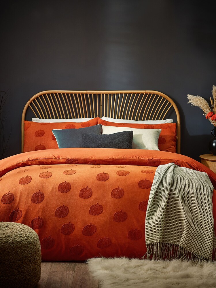 Furn Orange Pumpkin 100% Cotton Tufted Duvet Cover Set - Image 1 of 4