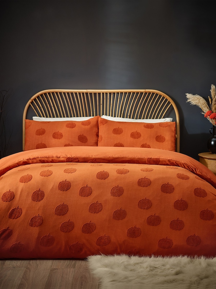 Furn Orange Pumpkin 100% Cotton Tufted Duvet Cover Set - Image 2 of 4