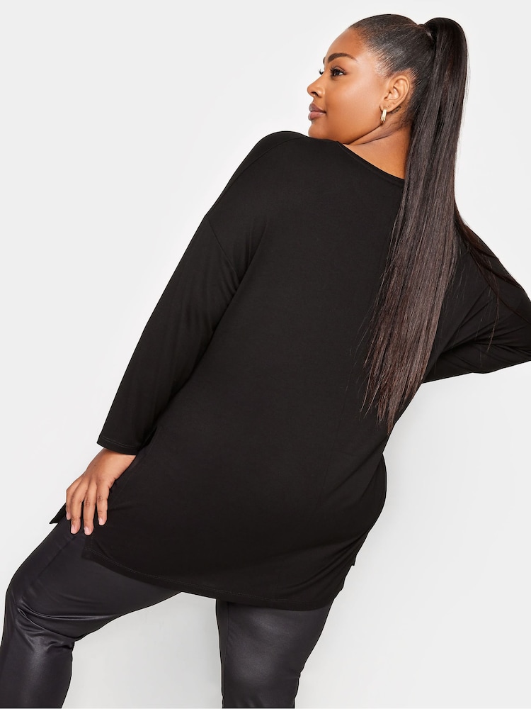 Yours Curve Black Novelty Long Sleeve Oversized Christmas T-Shirt - Image 2 of 4
