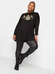 Yours Curve Black Novelty Long Sleeve Oversized Christmas T-Shirt - Image 3 of 4