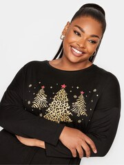 Yours Curve Black Novelty Long Sleeve Oversized Christmas T-Shirt - Image 4 of 4