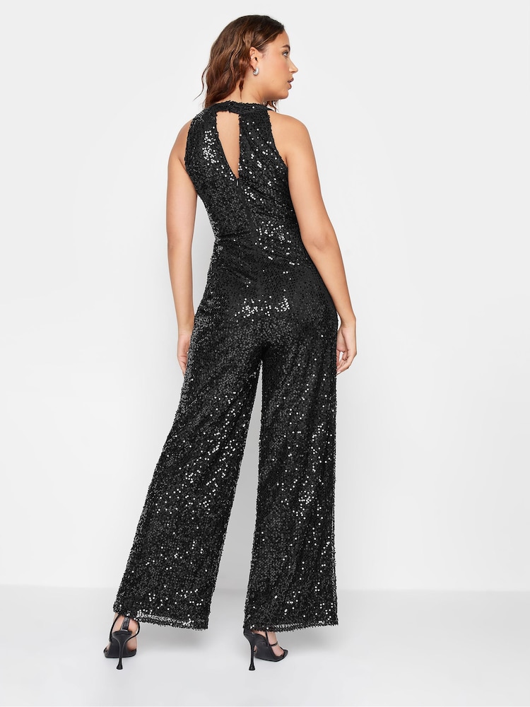 Long Tall Sally Black Halter Neck Sequin Jumpsuit - Image 2 of 5 Long Tall Sally Black Halter Neck Sequin Jumpsuit - Image 2 of 5
