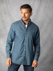 Lakeland Clothing Blue Harrison Denim 100% Cotton Shirt - Image 5 of 6
