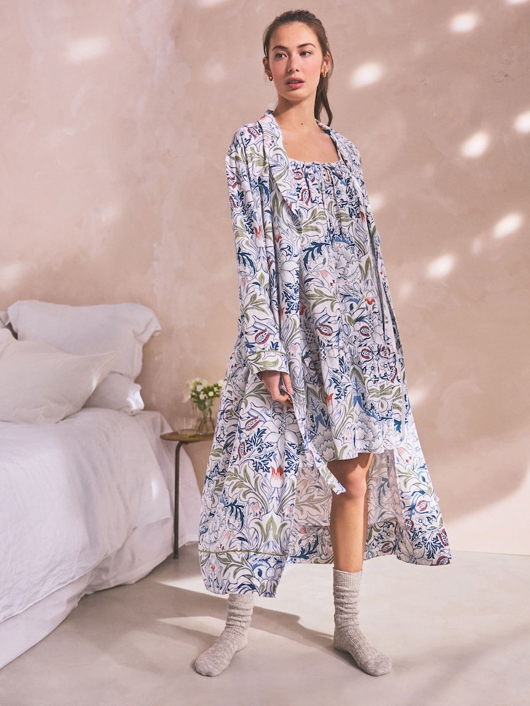 Navy Morris & Co. Floral Robe With Linen - Image 1 of 7