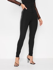 Long Tall Sally Black Ponte Leggings with PU Stripe - Image 1 of 4