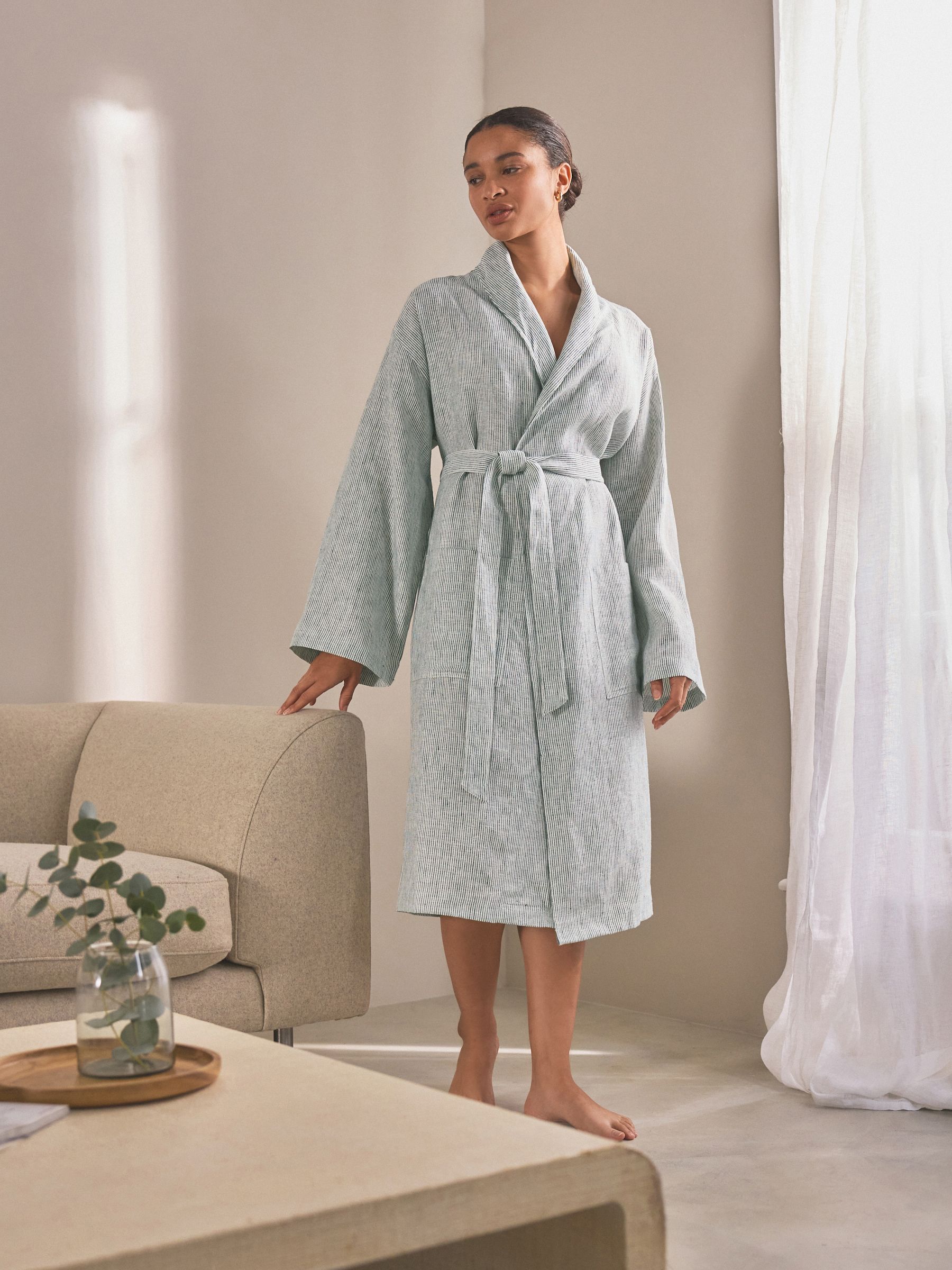 Buy Navy Stripe Linen Dressing Gown from Next Luxembourg