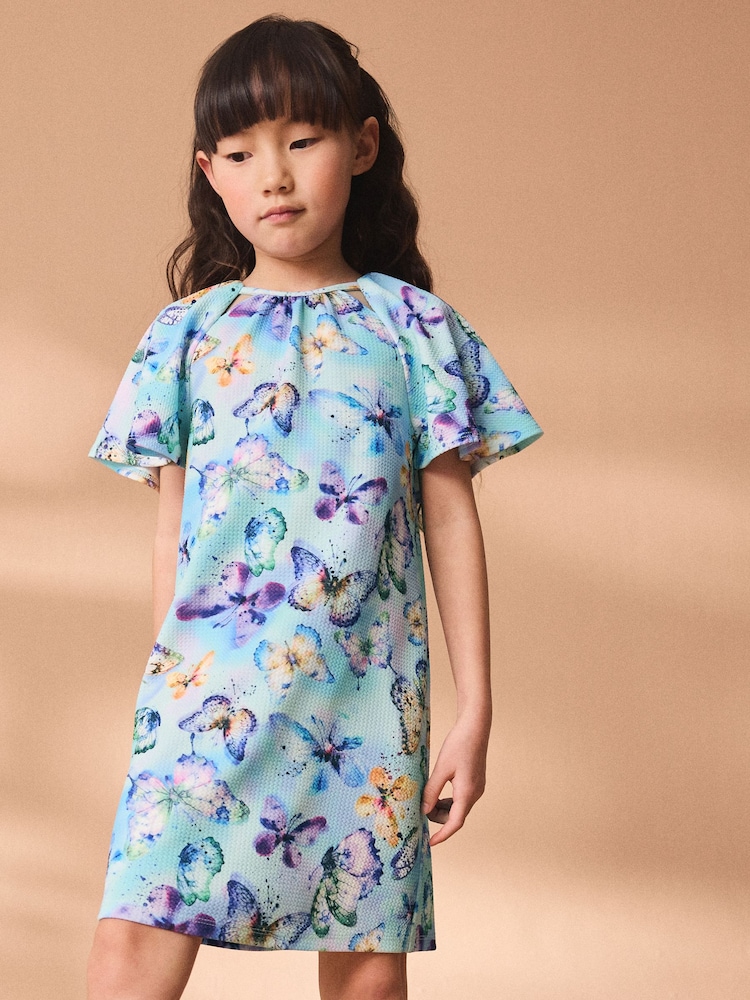 Purple/Blue Butterfly Print Ocassion Dress (1.5-16yrs) - Image 1 of 7