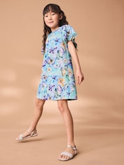 Purple/Blue Butterfly Print Ocassion Dress (1.5-16yrs) - Image 2 of 7