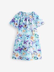 Purple/Blue Butterfly Print Ocassion Dress (1.5-16yrs) - Image 5 of 7