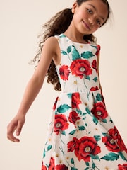 Red/White Flower Print Cut Out Detail Scuba Occasion Dress (1.5-16yrs) - Image 4 of 7