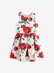 Red/White Flower Print Cut Out Detail Scuba Occasion Dress (1.5-16yrs) - Image 5 of 7