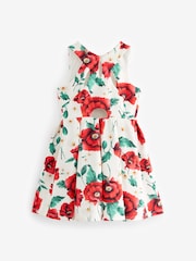Red/White Flower Print Cut Out Detail Scuba Occasion Dress (1.5-16yrs) - Image 6 of 7