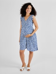 JoJo Maman Bébé Blue Frill Sleeve Maternity Dress - Image 1 of 5