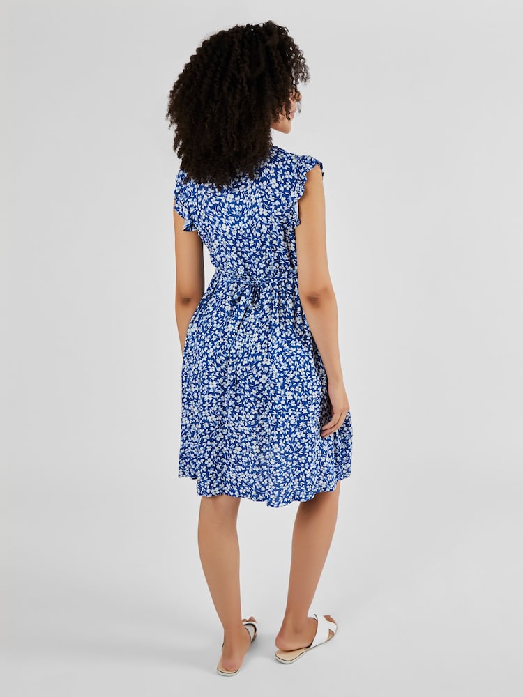 JoJo Maman Bébé Blue Frill Sleeve Maternity Dress - Image 2 of 5
