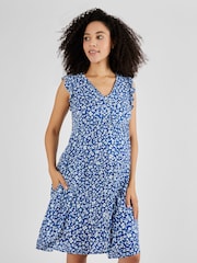 JoJo Maman Bébé Blue Frill Sleeve Maternity Dress - Image 3 of 5
