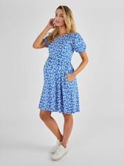 JoJo Maman Bébé Blue Multi Print Maternity & Nursing Dress - Image 1 of 5